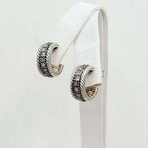 David Yurman Midnight Melange Hoop Huggie Earrings w/ Pavé White Diamonds - RARE
